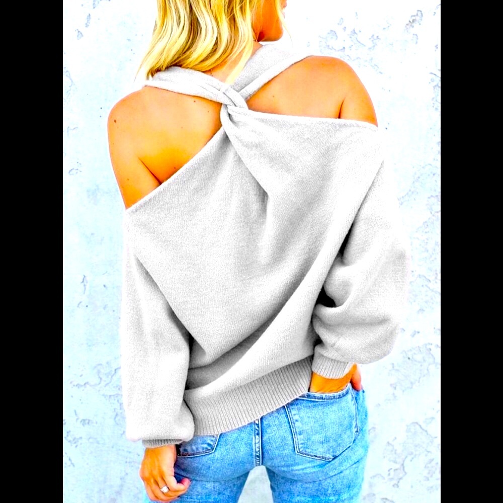 ❌LAST 1❌V-Neck Cross-Straps Loose Grey Sweater - Picture 5 of 6
